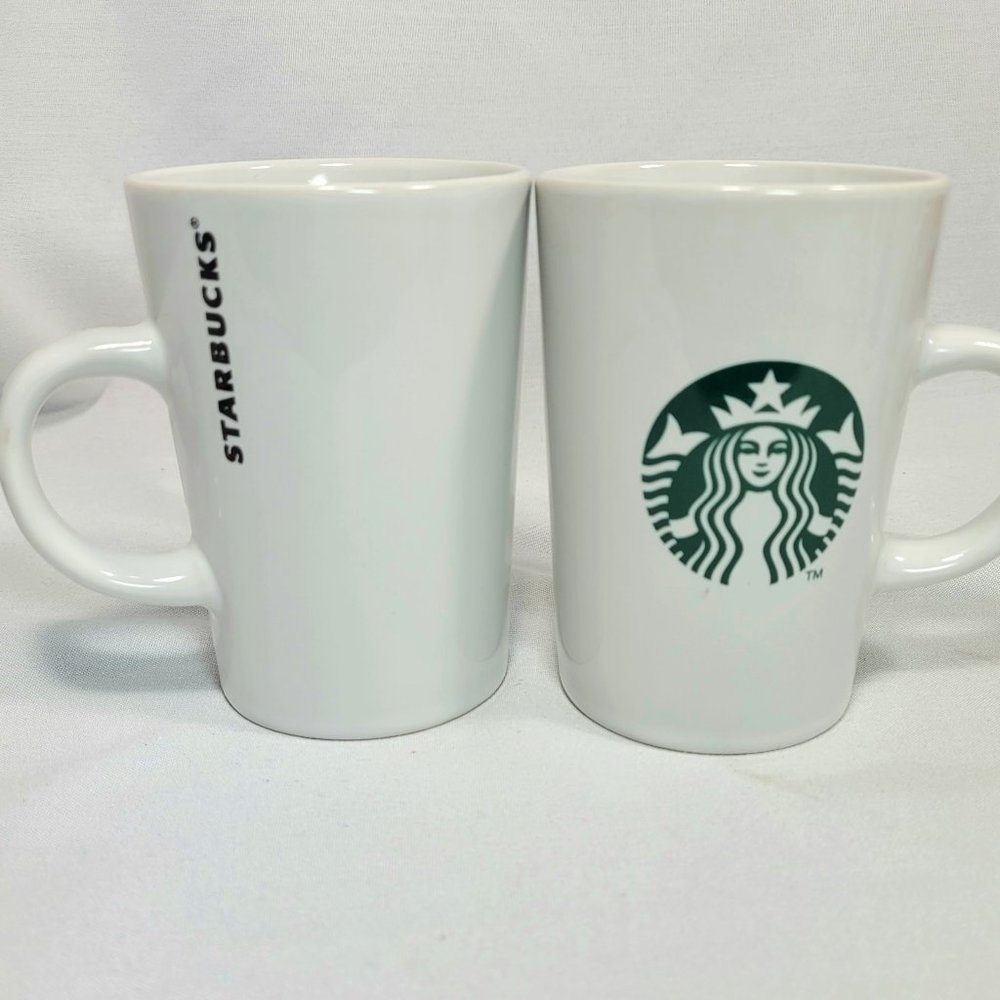 Starbuck 2011 Tall White Coffee Mugs 10.6 oz   Set of 2